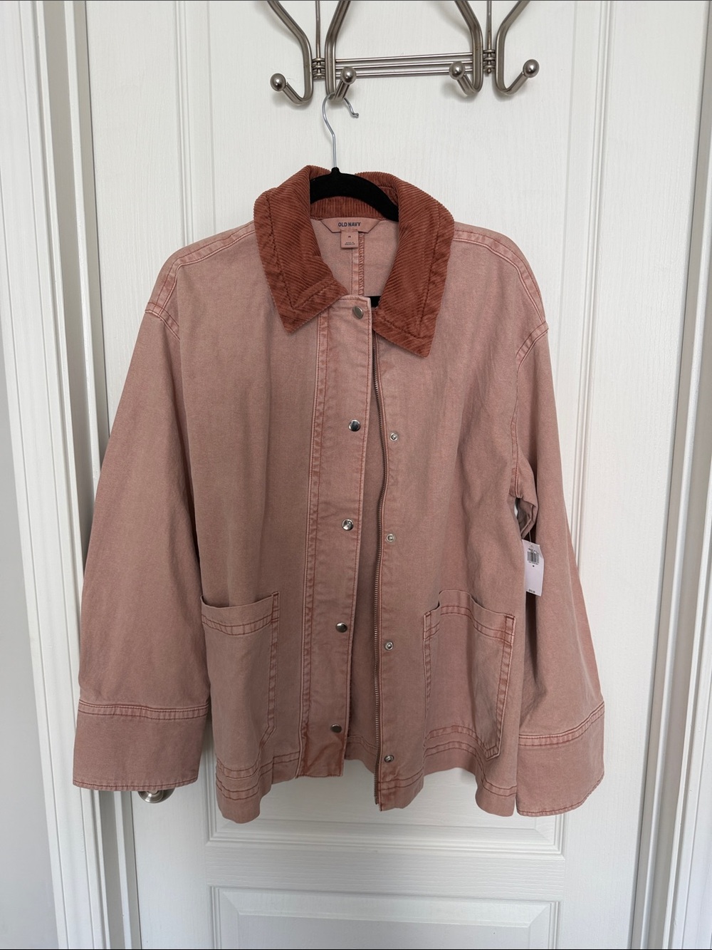 Old Navy Women's Dusty Pink Utility Jacket with Brown Corduroy Collar